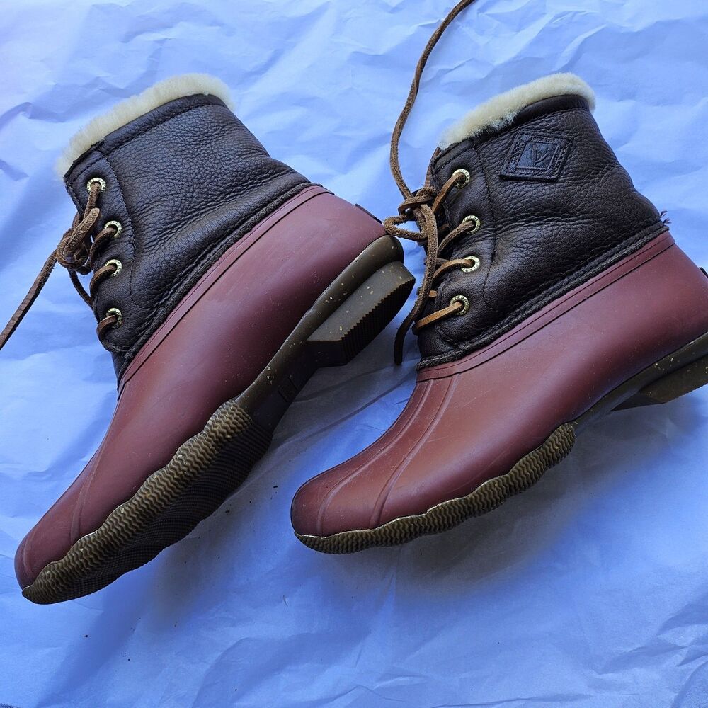 Sperry Thinsulate Shearling Duck Boots Burgundy Brown Gorpcore Womens 5